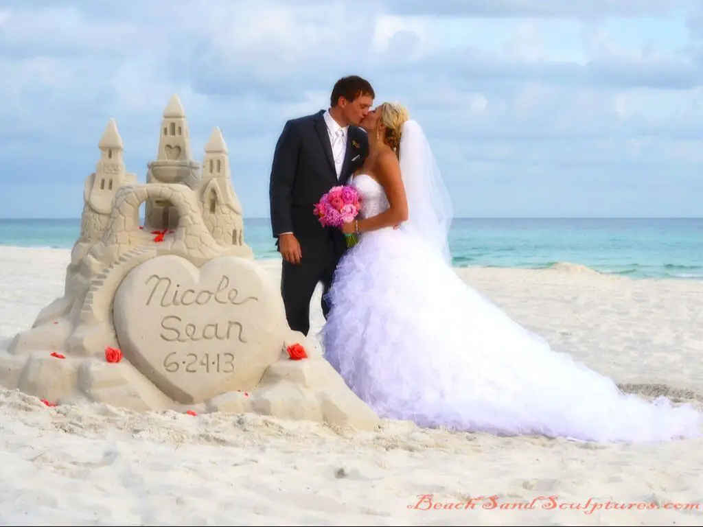 Picture of sandcastle at beach wedding