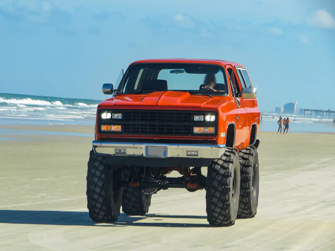 Raised Chevy Blazer on Daytona Beach